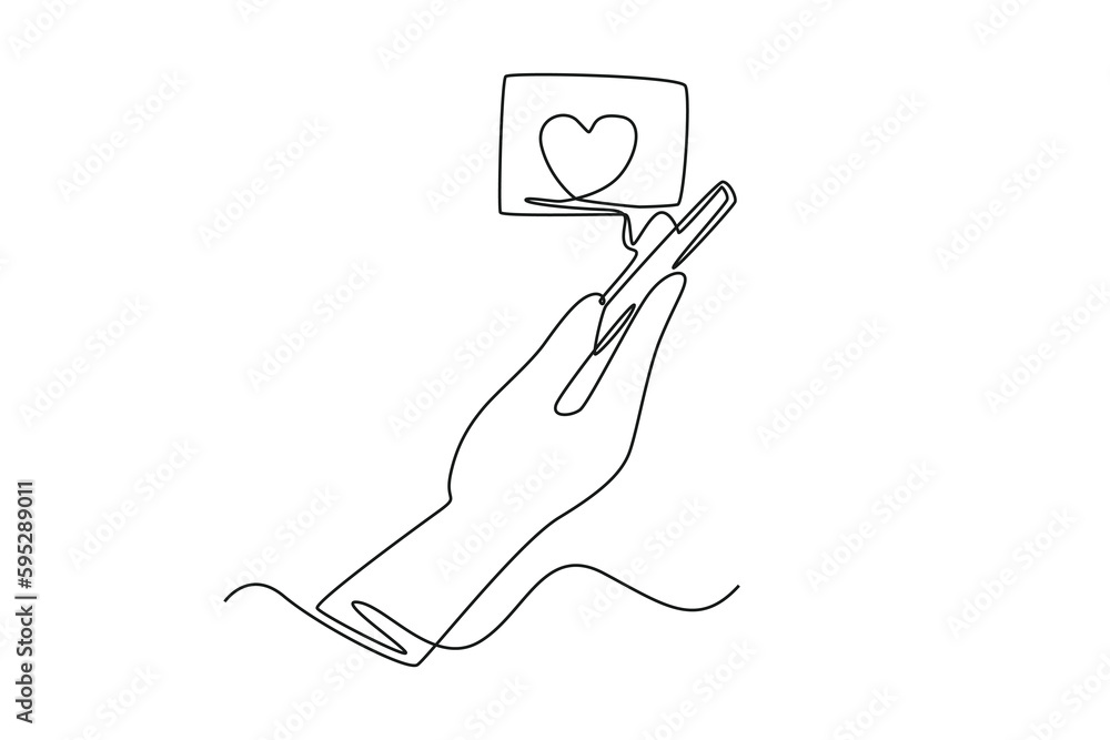 Single one line drawing hand holding smartphone. Social media concept. Continuous line draw design graphic vector illustration. Single one line drawing hand holding smartphone. Social media concept. Continuous line draw design graphic vector illustration.