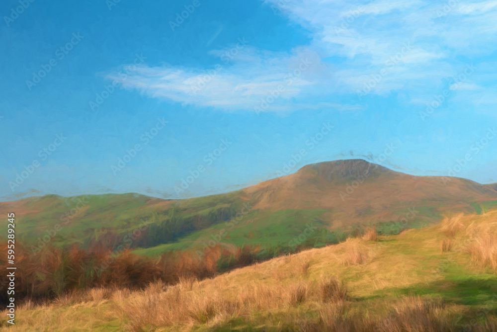 A digital watercolour of Shutlingsloe Hill in the Peak District National Park.