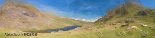 Digital painting of a view of the Pen Yr Ole Wen, Tryfan and the Ogwen valley on the climb up to Cwm Idwal. © Rob Thorley