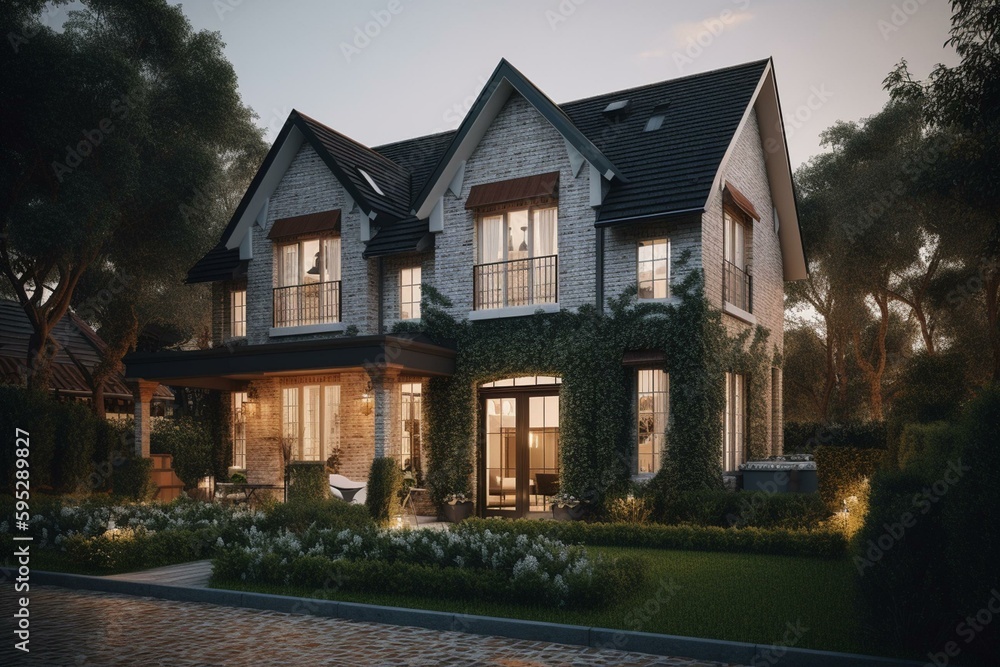 3D illustration of a home's facade. Generative AI