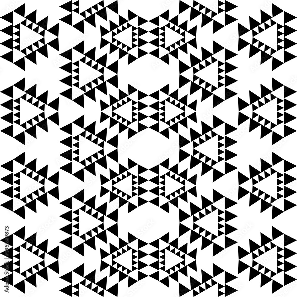 Seamless geometric pattern with triangles. Black and white texture.