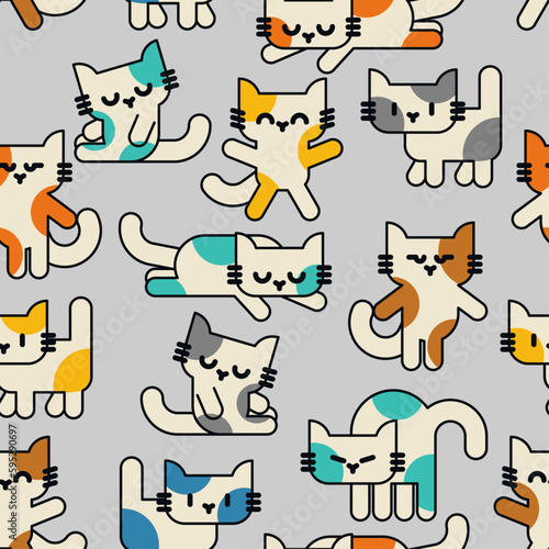 Fototapeta Naklejka Na Ścianę i Meble -  Cartoon cute kitten pattern seamless. pet background. Baby fabric texture