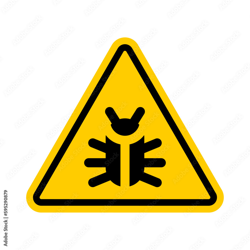 Attention Beetle sign. Caution Bug symbol. Yellow road sign Attention Beetle sign. Caution Bug symbol. Yellow road sign