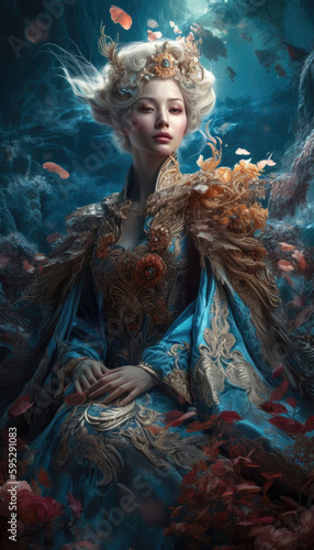 Mythical chinese goddess, a legend from the ancient China. Generative AI illustrations