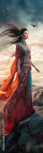 Mythical chinese goddess, a legend from the ancient China. Generative AI illustrations