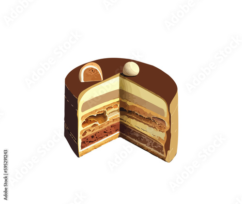 A cartoon cutaway chocolate cake showing the inner layers. Vector illustration