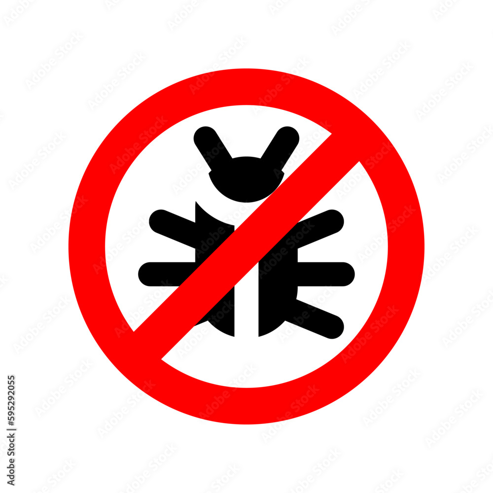 Stop Beetle sign. Red Prohibition sign. Ban Bug symbol. Stop Beetle sign. Red Prohibition sign. Ban Bug symbol.