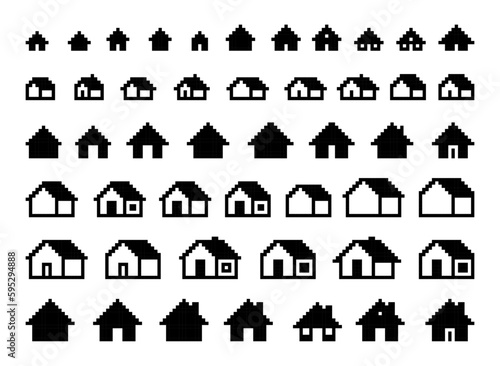 home icon, house icon, 8bit pixel vector symbol. 8 bit pixelated icon sheet, isolated, no background. 
