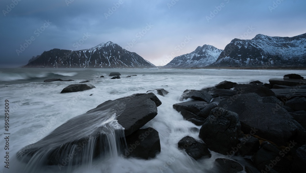 Fototapeta premium Stunning seascape with mountains in the background