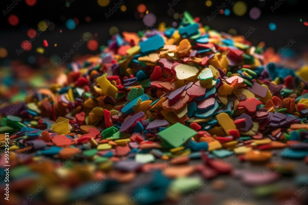 Detailed view of a vibrant confetti heap. Generative AI