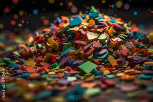 Detailed view of a vibrant confetti heap. Generative AI