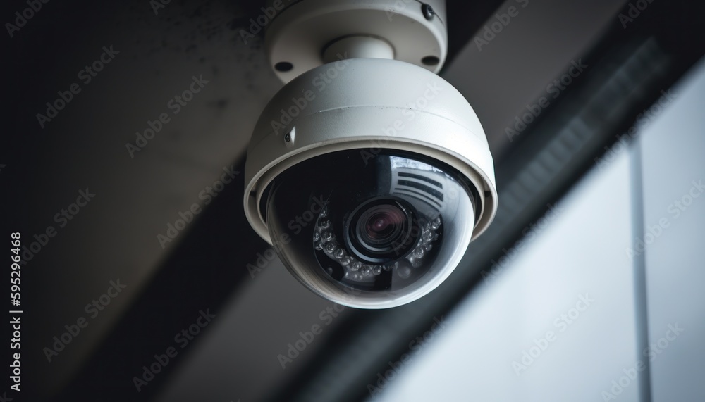 IP CCTV camera. Security system concept. Generative AI IP CCTV camera. Security system concept. Generative AI