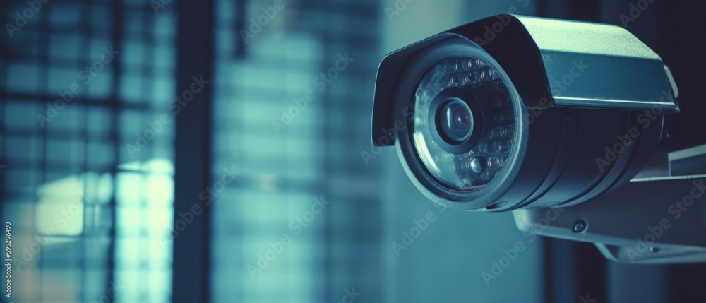IP CCTV camera. Security system concept. Generative AI IP CCTV camera. Security system concept. Generative AI