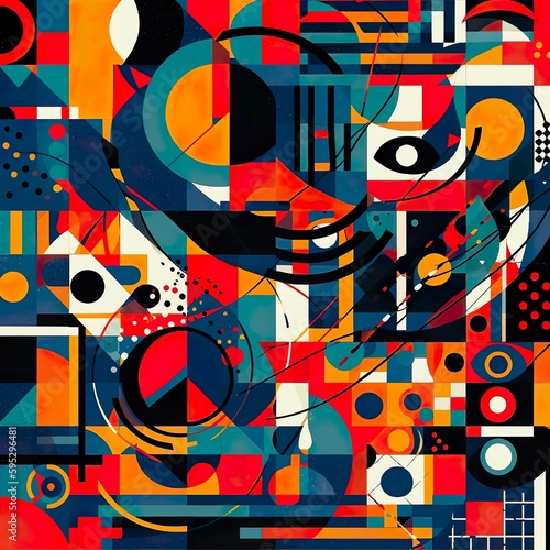 A modern  seamless pattern consisting of a variety of geometric shapes and lines  arranged in a bold and dynamic composition. - Generative AI  Generative  KI