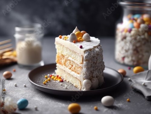 Sponge cake with butter cream. Generative AI