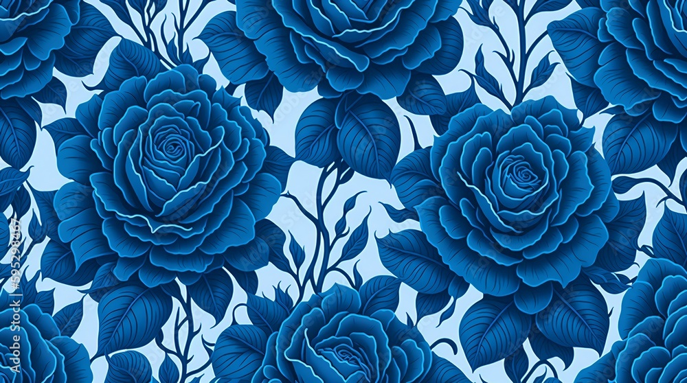 Blue Roses. Floral Pattern. generative ai Blue Roses. Floral Pattern. generative ai