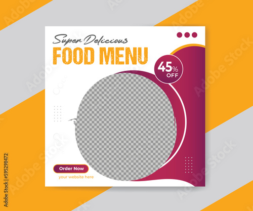 Fast food menu restaurant business social media post or web banner template design with abstract background flyer.

