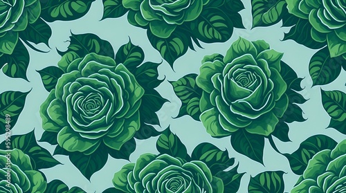 Green roses. Floral Pattern. generative ai