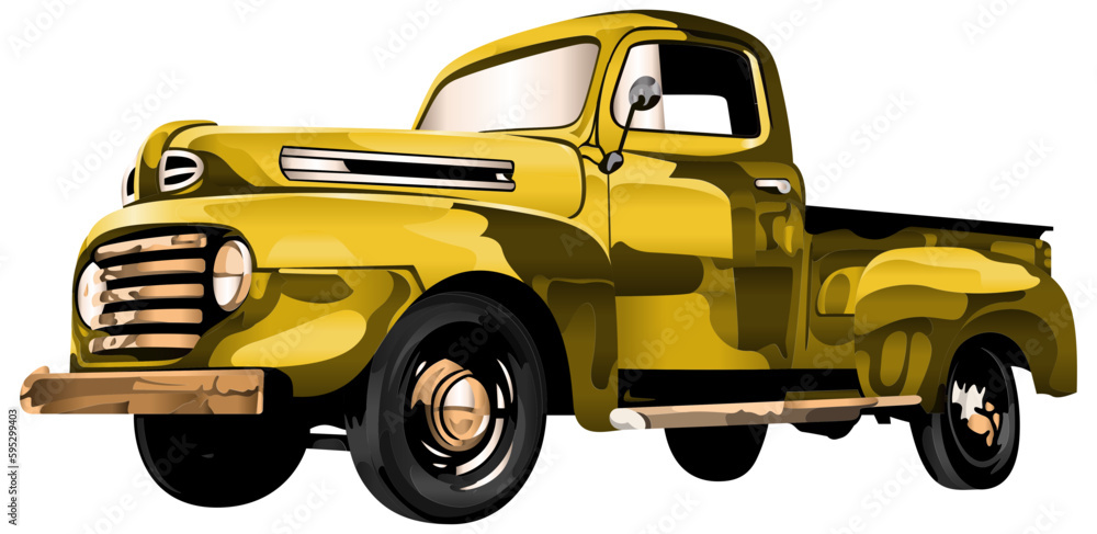Retro Vintage American Classic Car in yellow
