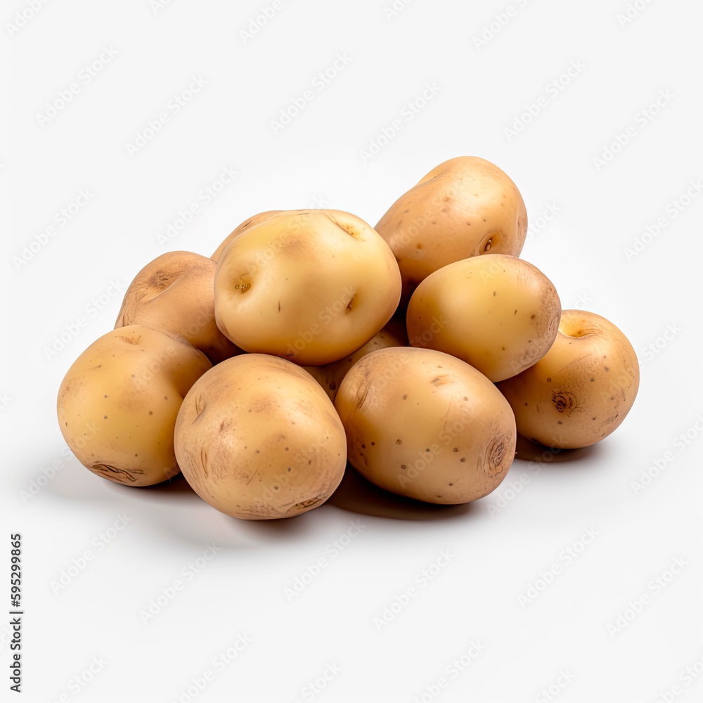 Potatoes on white background. Generative AI. Potatoes on white background. Generative AI.