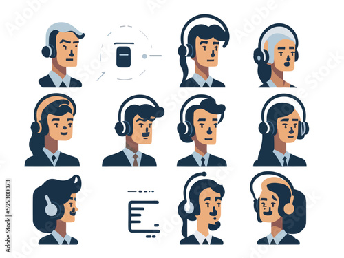 Image illustration material of a call center that supports customers on white background