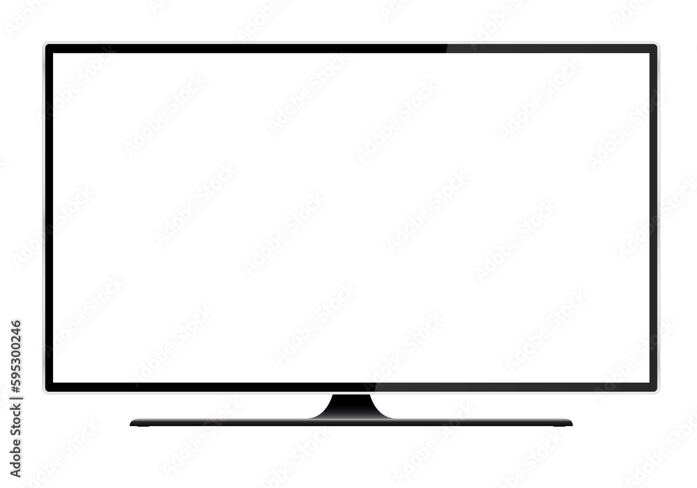 Realistic illustration of TV or PC monitor with blank white screen and transparent background Realistic illustration of TV or PC monitor with blank white screen and transparent background