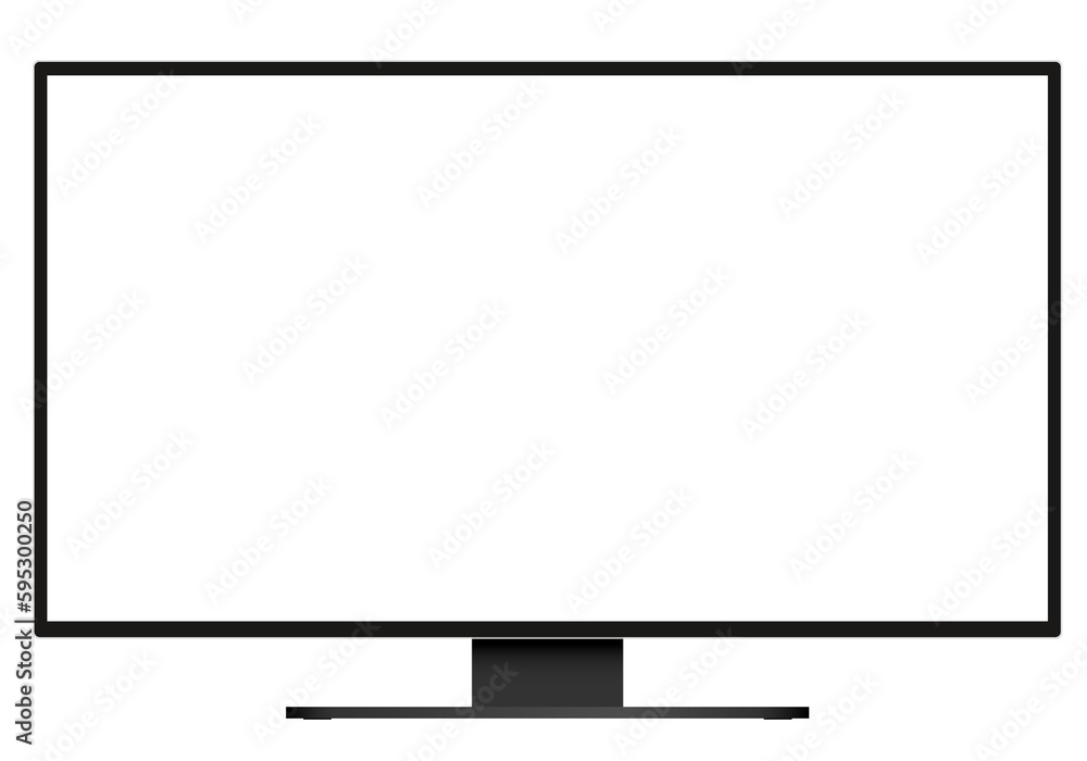 Realistic illustration of TV or PC monitor with blank white screen and transparent background Realistic illustration of TV or PC monitor with blank white screen and transparent background