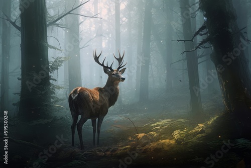Deer forest dark. Generate Ai