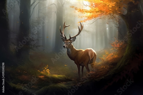 Deer autumn forest. Generate Ai © nsit0108