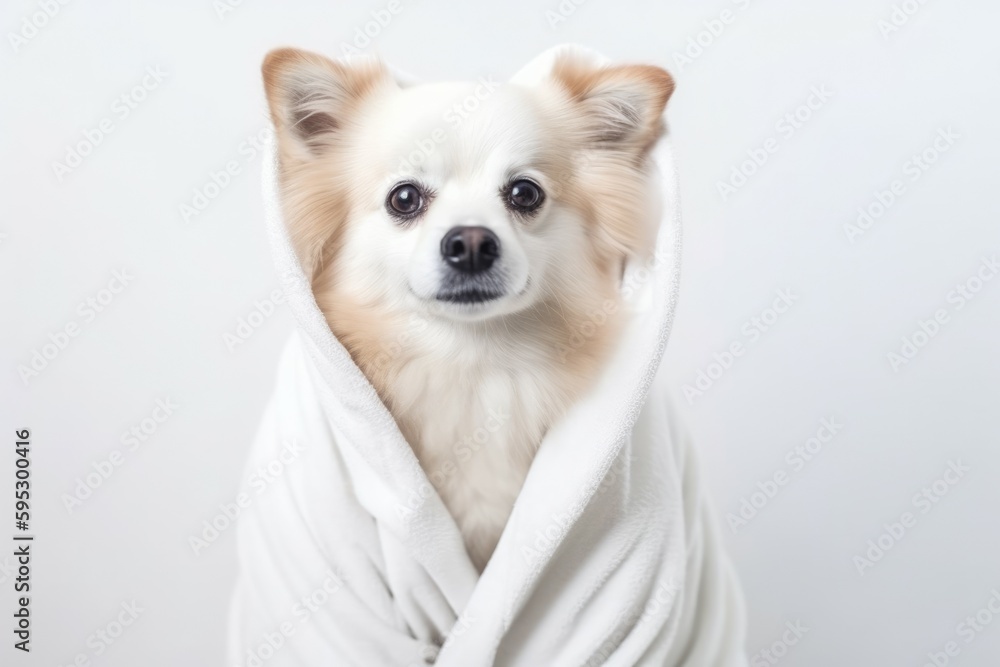 Dog white bathrobe. Generate Ai Dog white bathrobe. Generate Ai