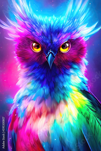 Fantasy background with enchanted Phoenix bird. fantastic magical multicolored bird illustration. Generative Ai.