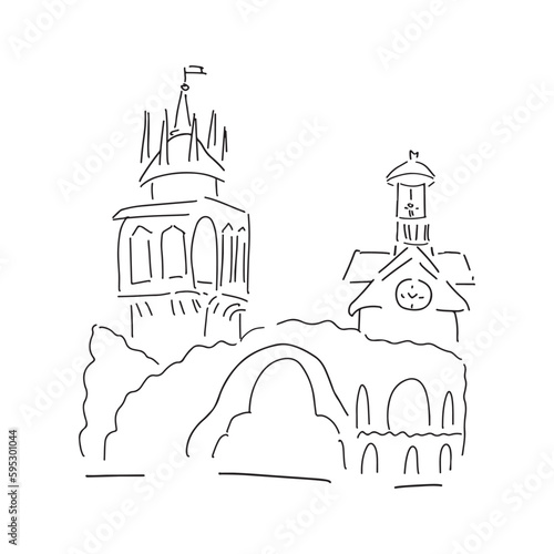 Moscow map. Russian sights of Moscow. Cute doodle hand drawn black and white illustration