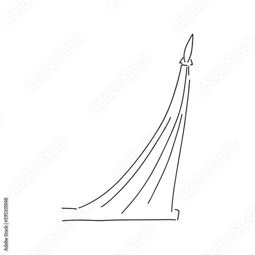 Museum of Cosmonautics. Moscow map. Russian sights of Moscow. Cute doodle hand drawn black and white illustration