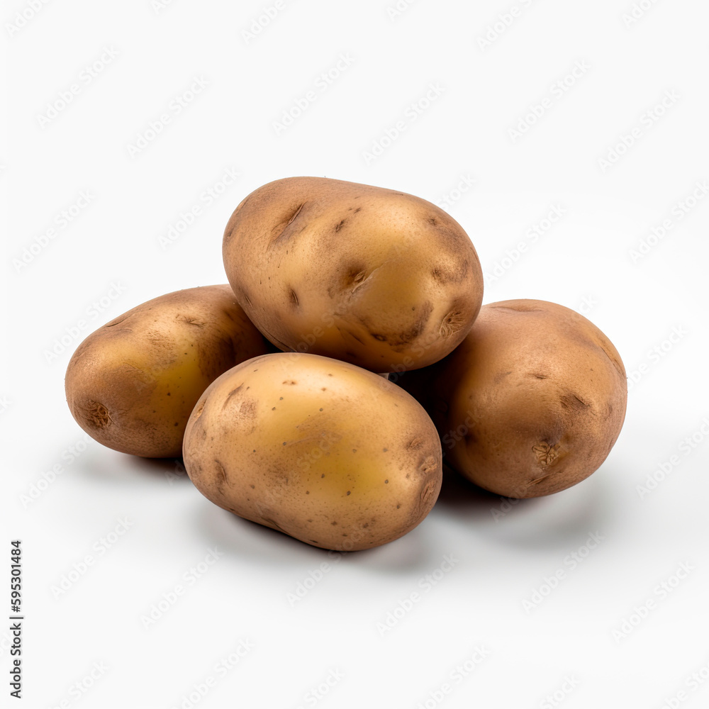 Potatoes on white background. Generative AI. Potatoes on white background. Generative AI.