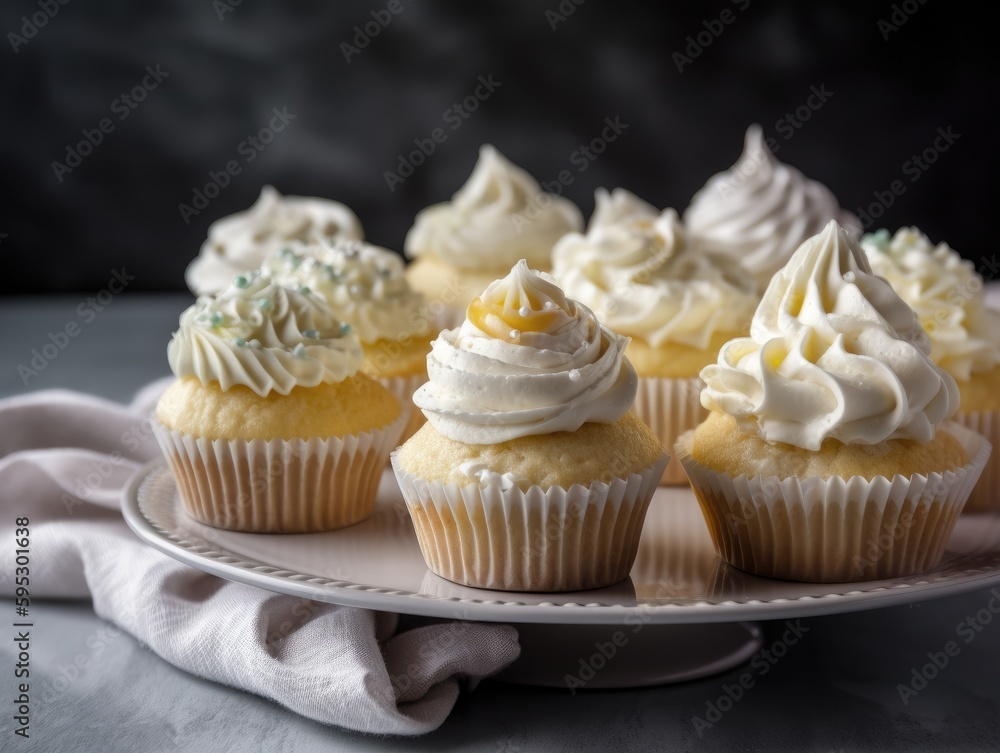Tasty homemade vanilla cupcakes. Generative AI