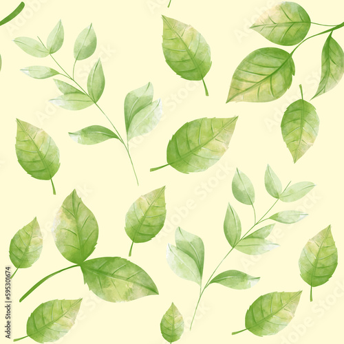 Rose leaves and herbal isolated on cream seamless background, top view. Watercolor food and healthcare illustration © Yekaterina Kashutina