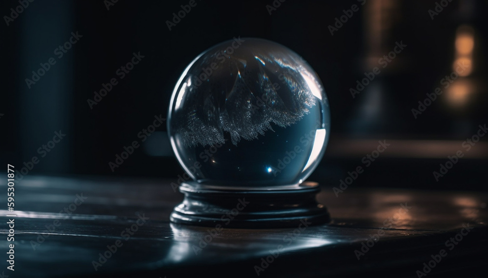 Transparent sphere reflects world map on table generated by AI Transparent sphere reflects world map on table generated by AI