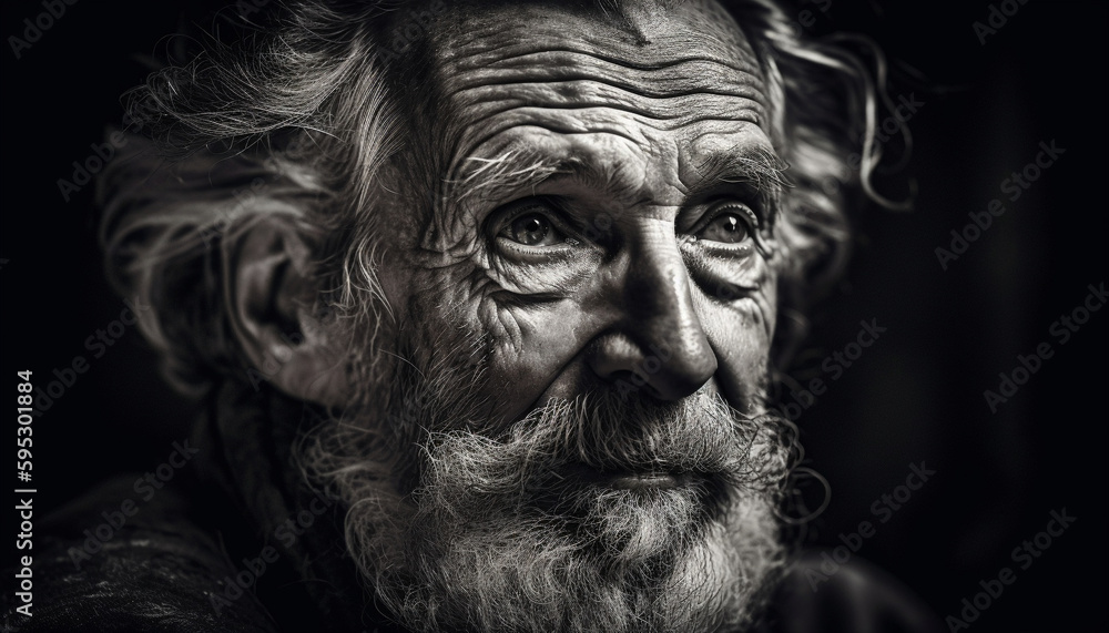 Aging man with a beard, looking sad generated by AI