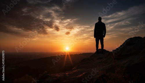 Standing on mountain top  one man s success generated by AI