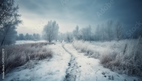 Mysterious winter forest, tranquil beauty in nature generated by AI © Jeronimo Ramos