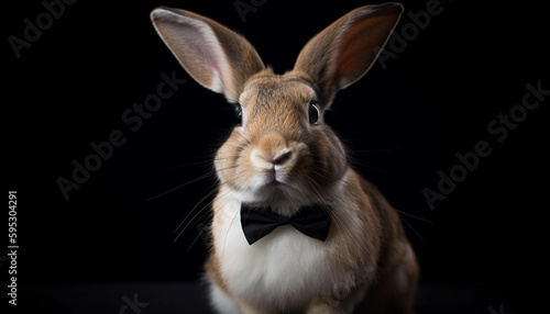 Fluffy baby rabbit, cute bow tie, portrait generated by AI © Jeronimo Ramos