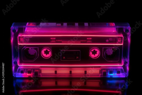Music cassette neon. Generate Ai