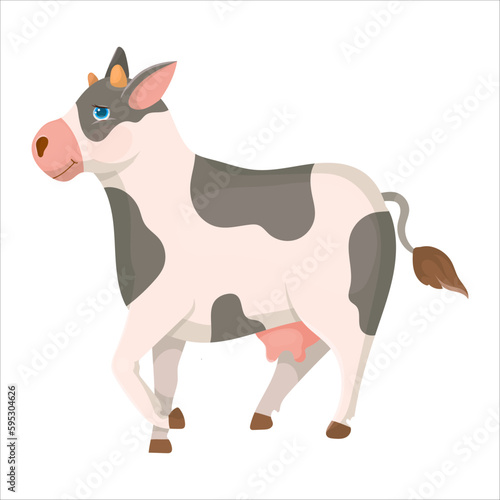 Spotted cow. Cute animal. Livestock  animal  Farming. Farm. Vector illustration isolated on white background.