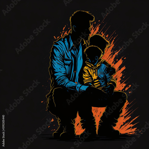 Father s day themed artificial intelligence illustration. Father and son image