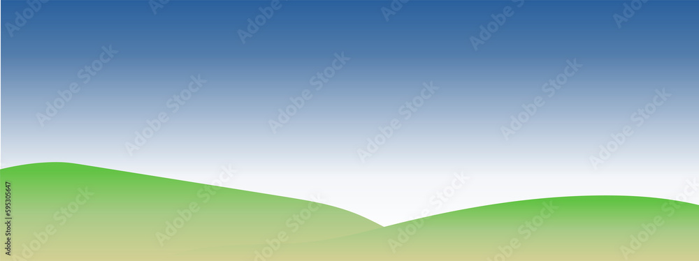 green field illustratoin, blue sky, horizon banner.