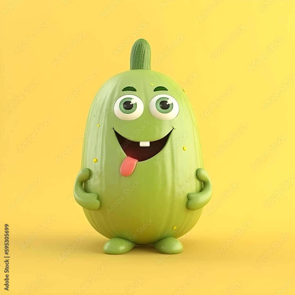 Cute smiling zucchini, cartoon face. Generative ai. Cute smiling zucchini, cartoon face. Generative ai.