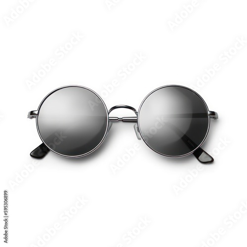Sunglasses isolated on white background, round metal frame, gray mirror glasses, Generative AI