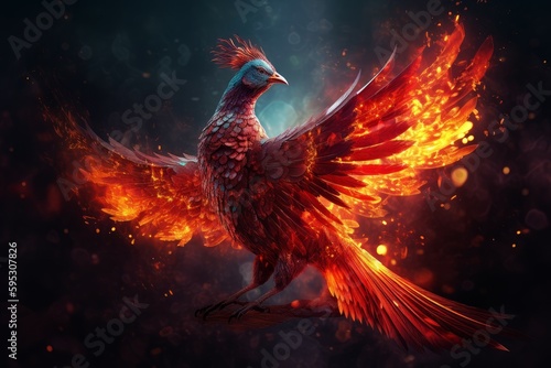 Red fire phoenix nature. Generate Ai © nsit0108