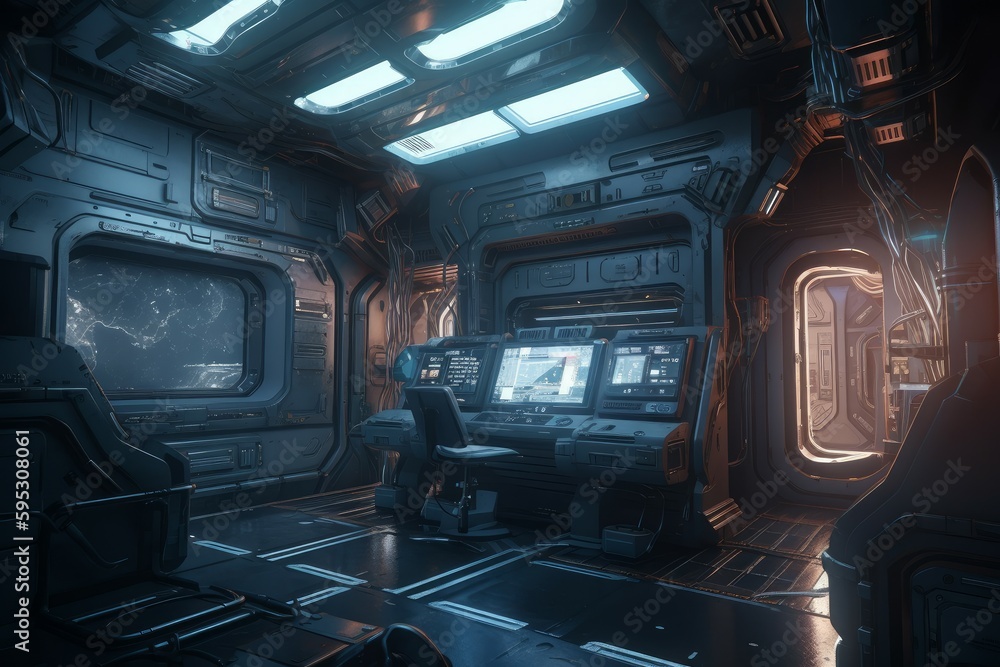 Sci-fi futuristic interior room. Generate Ai Sci-fi futuristic interior room. Generate Ai