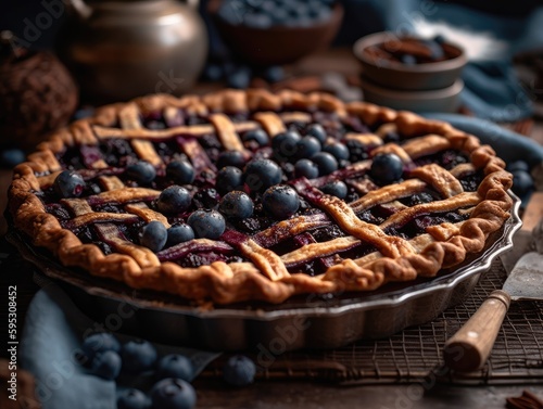 Traditional homemade american blueberry pie. Generative AI